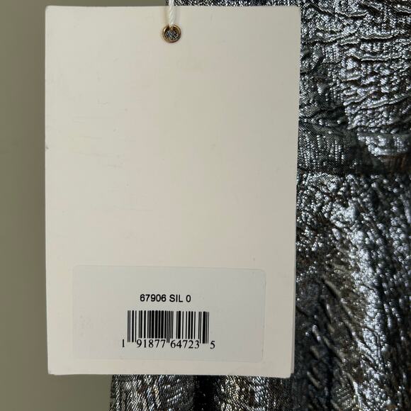 Mac Duggal Silver Gown-Size 4-one shoulder tea holiday wedding brocade NWT - Picture 7 of 8